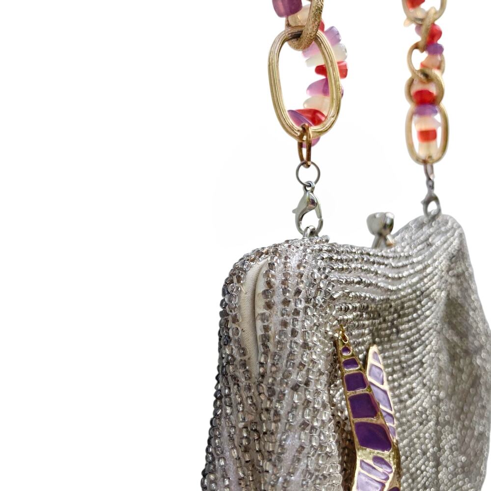 Vintage Y2K Lime Green Beaded Kisslock Mini Bag Deadstock Rhinestone Party Purse - Picture 9 of 15